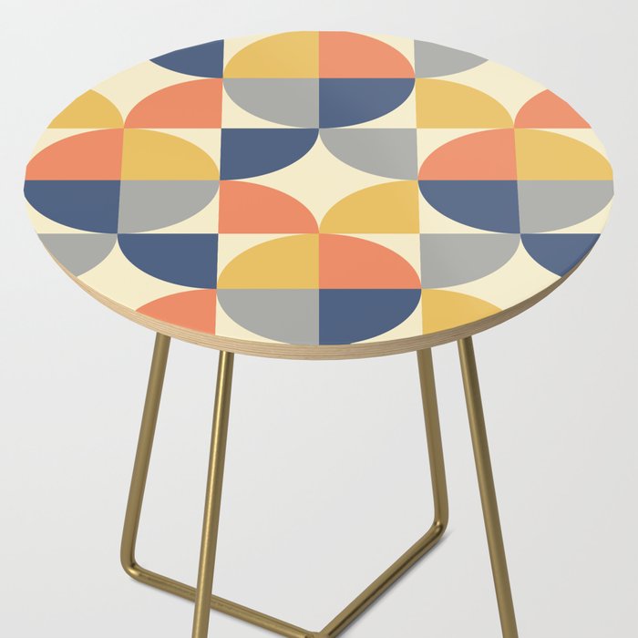 Mid Century Modern Geometric Pattern 445 Blue Yellow Orange Gray and Beige Side Table Gallery Image 2