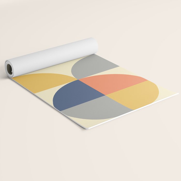 Mid Century Modern Geometric Pattern 445 Blue Yellow Orange Gray and Beige Yoga Mat Gallery Image 2