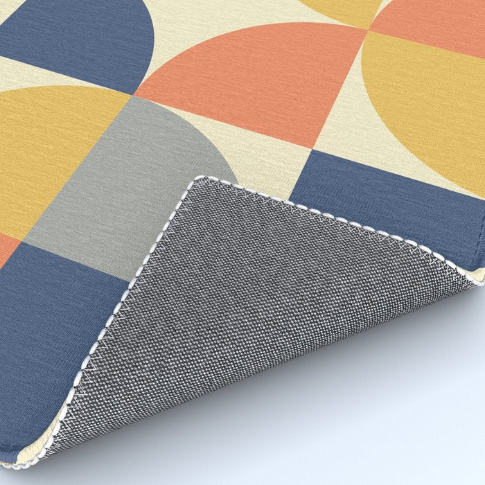 Mid Century Modern Geometric Pattern 445 Blue Yellow Orange Gray and Beige Rug Gallery Image 4