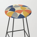 Mid Century Modern Geometric Pattern 445 Blue Yellow Orange Gray and Beige Stool Gallery Image 2