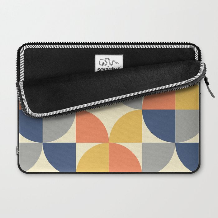 Mid Century Modern Geometric Pattern 445 Blue Yellow Orange Gray and Beige Laptop Sleeve Gallery Image 2
