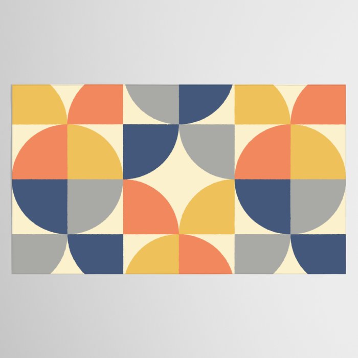 Mid Century Modern Geometric Pattern 445 Blue Yellow Orange Gray and Beige Tablecloth Gallery Image 2