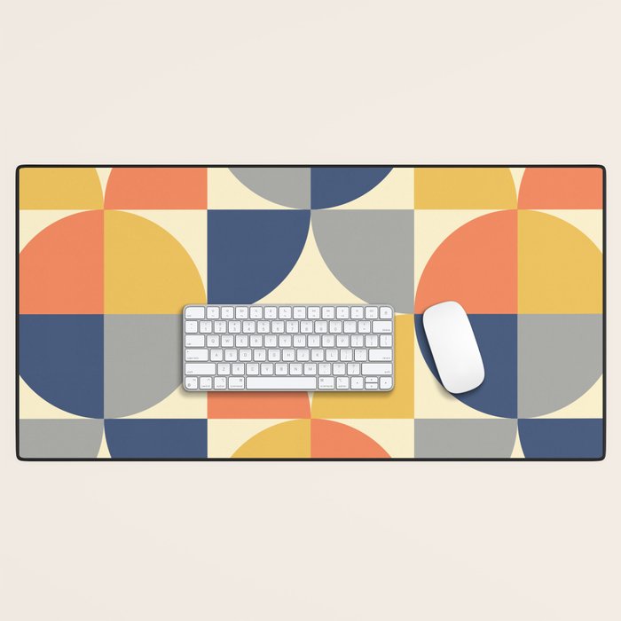 Mid Century Modern Geometric Pattern 445 Blue Yellow Orange Gray and Beige Desk Mat Gallery Image 1