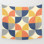 Mid Century Modern Geometric Pattern 445 Blue Yellow Orange Gray and Beige Wall Tapestry Gallery Image 4