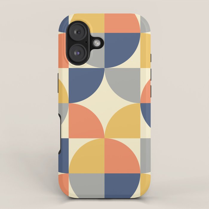 Mid Century Modern Geometric Pattern 445 Blue Yellow Orange Gray and Beige iPhone Case Gallery Image 1