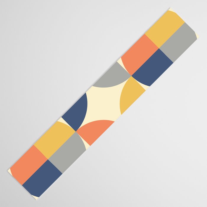 Mid Century Modern Geometric Pattern 445 Blue Yellow Orange Gray and Beige Table Runner Gallery Image 3