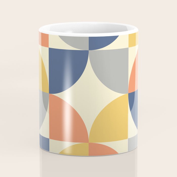Mid Century Modern Geometric Pattern 445 Blue Yellow Orange Gray and Beige Coffee Mug Gallery Image 4