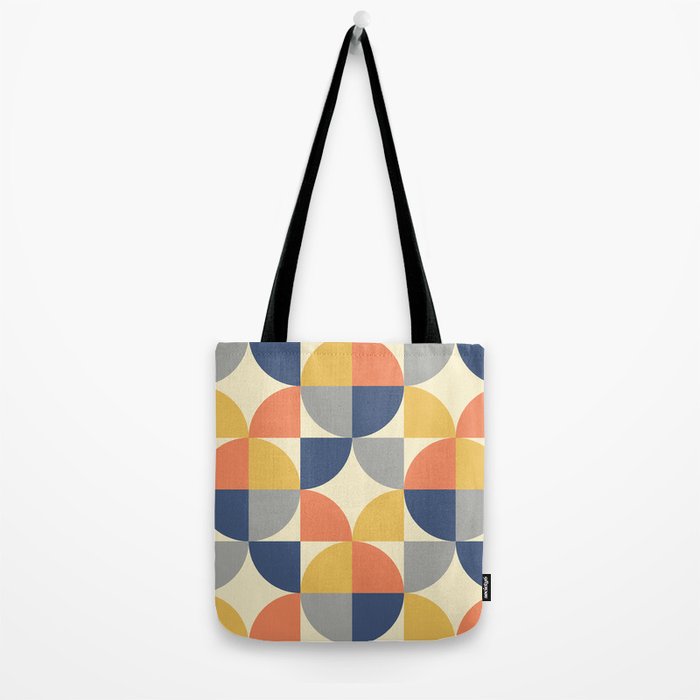 Mid Century Modern Geometric Pattern 445 Blue Yellow Orange Gray and Beige Tote Bag Gallery Image 2