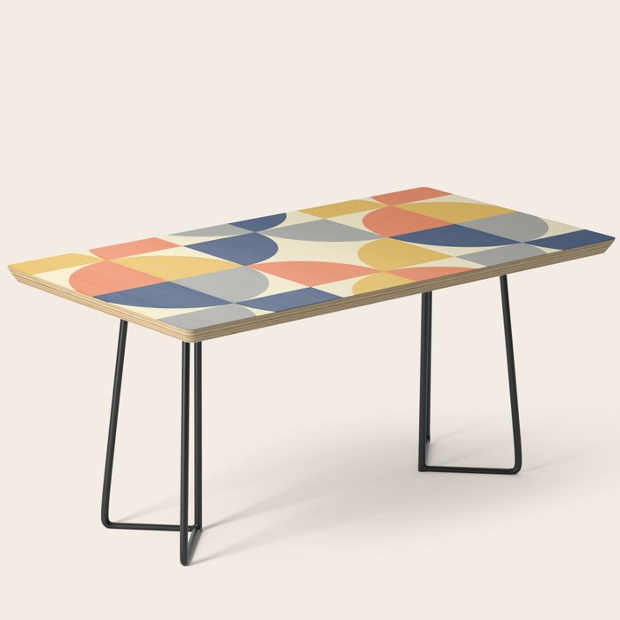 Mid Century Modern Geometric Pattern 445 Blue Yellow Orange Gray and Beige Coffee Table Gallery Image 1