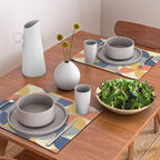 Mid Century Modern Geometric Pattern 445 Blue Yellow Orange Gray and Beige Placemat Gallery Image 2