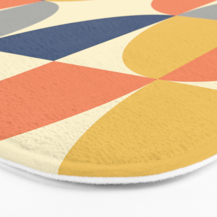 Mid Century Modern Geometric Pattern 445 Blue Yellow Orange Gray and Beige Bath Mat Gallery Image 3
