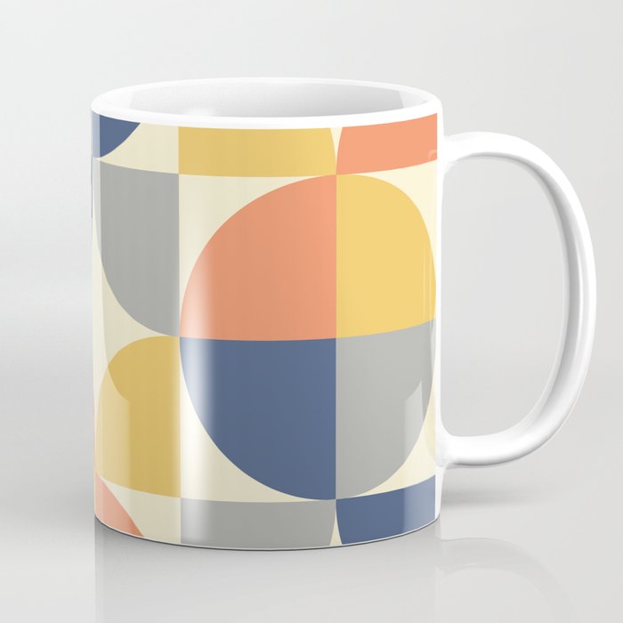 Mid Century Modern Geometric Pattern 445 Blue Yellow Orange Gray and Beige Coffee Mug Gallery Image 1