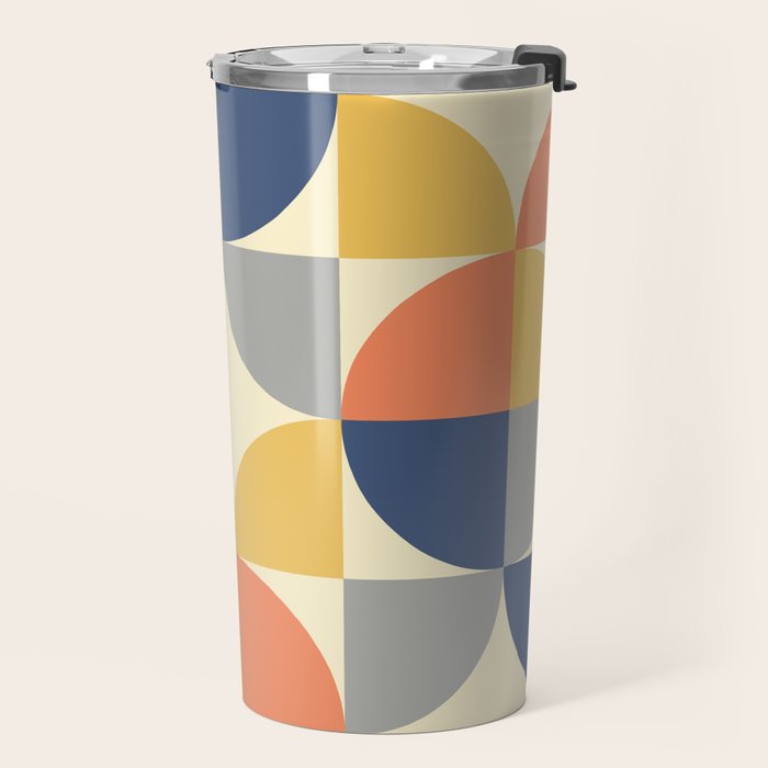 Mid Century Modern Geometric Pattern 445 Blue Yellow Orange Gray and Beige Travel Mug Gallery Image 2