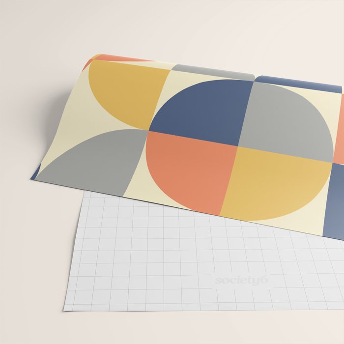 Mid Century Modern Geometric Pattern 445 Blue Yellow Orange Gray and Beige Wrapping Paper Gallery Image 2