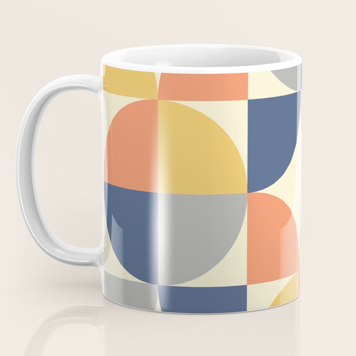 Mid Century Modern Geometric Pattern 445 Blue Yellow Orange Gray and Beige Coffee Mug Gallery Image 3