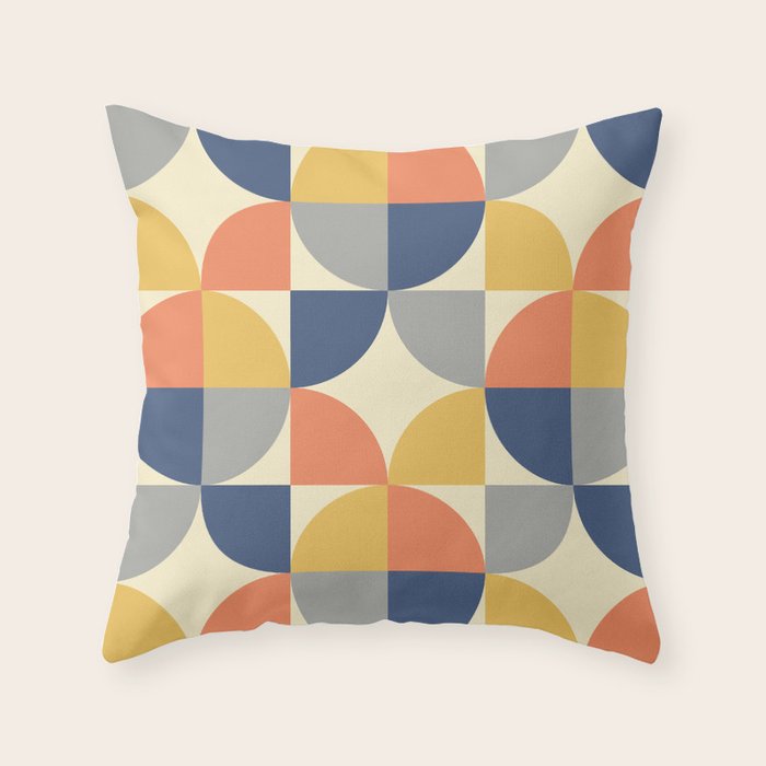 Mid Century Modern Geometric Pattern 445 Blue Yellow Orange Gray and Beige Throw Pillow Gallery Image 6