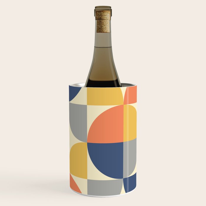 Mid Century Modern Geometric Pattern 445 Blue Yellow Orange Gray and Beige Wine Chiller Gallery Image 3