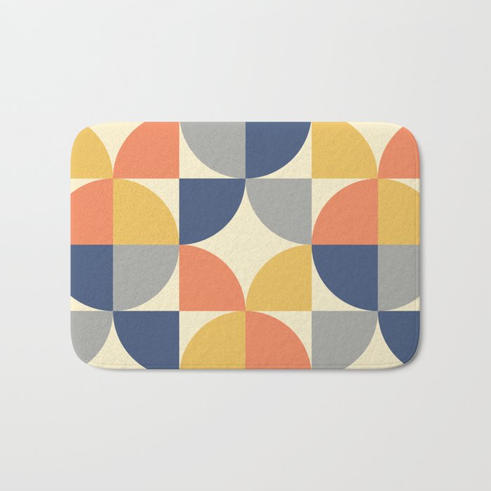 Mid Century Modern Geometric Pattern 445 Blue Yellow Orange Gray and Beige Bath Mat Gallery Image 1