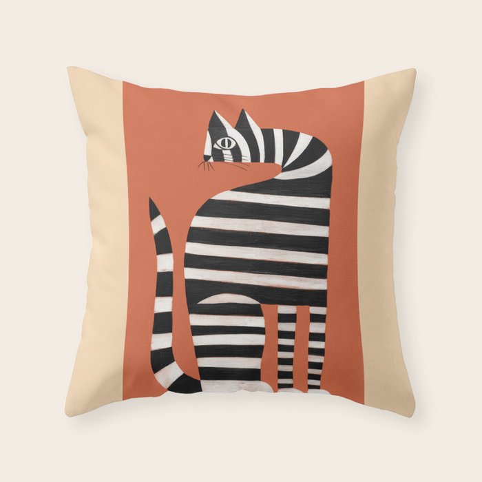 The Striped Cat II Throw Pillow Gallery Image 1