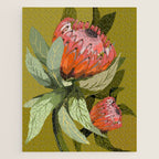 Protea, Australian native, flower, abstract, olive green, bright colors Jigsaw Puzzle Gallery Image 1