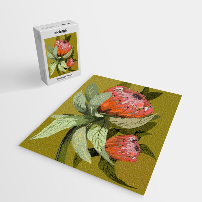 Protea, Australian native, flower, abstract, olive green, bright colors Jigsaw Puzzle Gallery Image 2