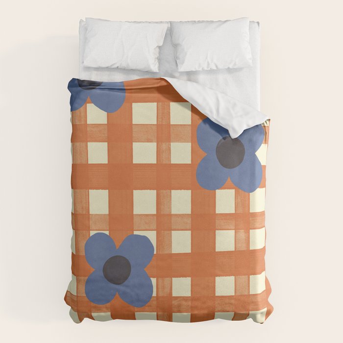 Red floral check pattern Duvet Cover Gallery Image 1