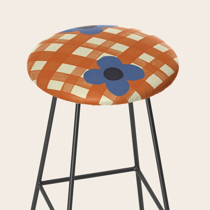 Red floral check pattern Stool Gallery Image 2