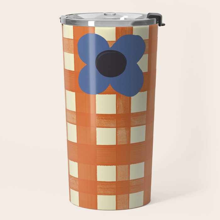 Red floral check pattern Travel Mug Gallery Image 2