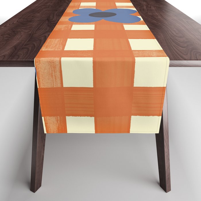 Red floral check pattern Table Runner Gallery Image 1