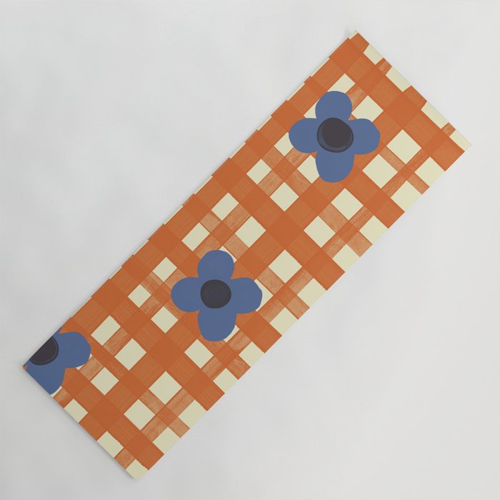 Red floral check pattern Yoga Mat Gallery Image 1