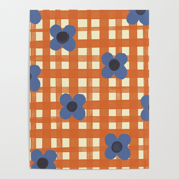 Red floral check pattern Poster Gallery Image 1