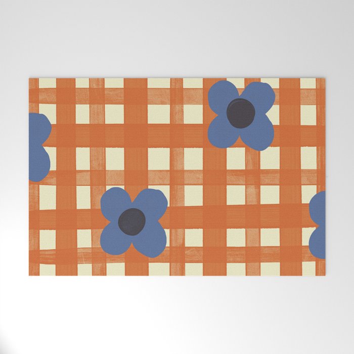 Red floral check pattern Welcome Mat Gallery Image 1