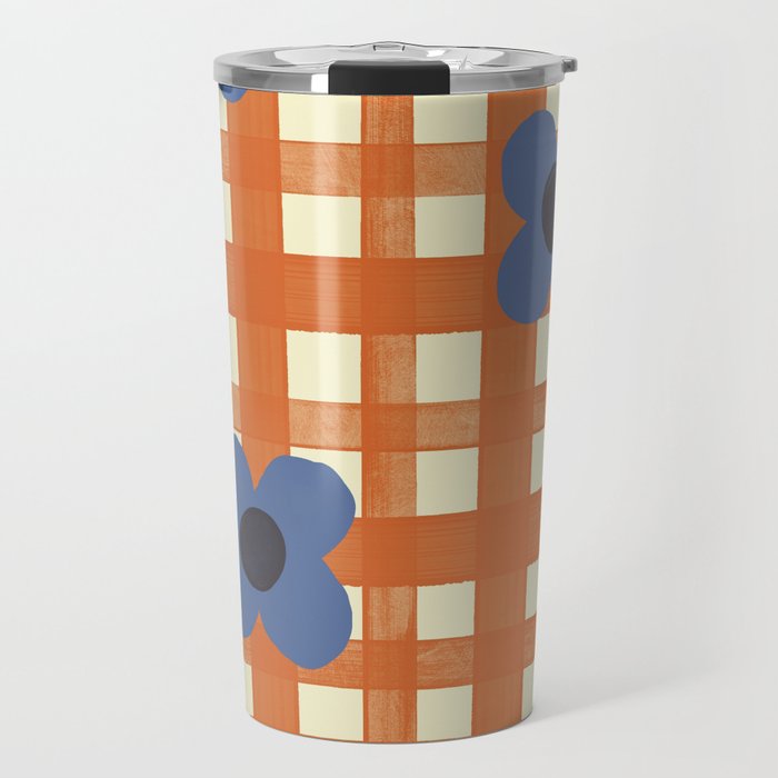 Red floral check pattern Travel Mug Gallery Image 1