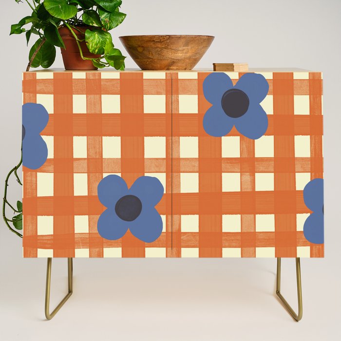Red floral check pattern Credenza Gallery Image 1