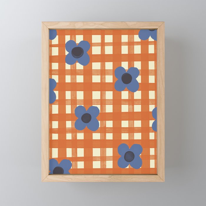 Red floral check pattern Mini Art Print Gallery Image 1