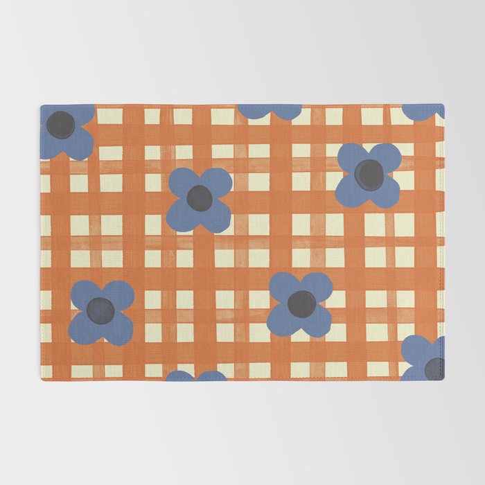 Red floral check pattern Rug Gallery Image 2