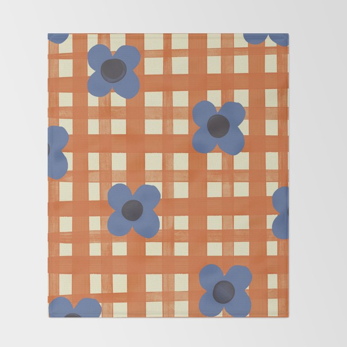 Red floral check pattern Throw Blanket Gallery Image 2