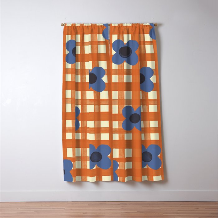 Red floral check pattern Window Curtain Gallery Image 3