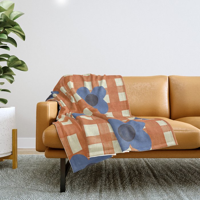 Red floral check pattern Throw Blanket Gallery Image 1