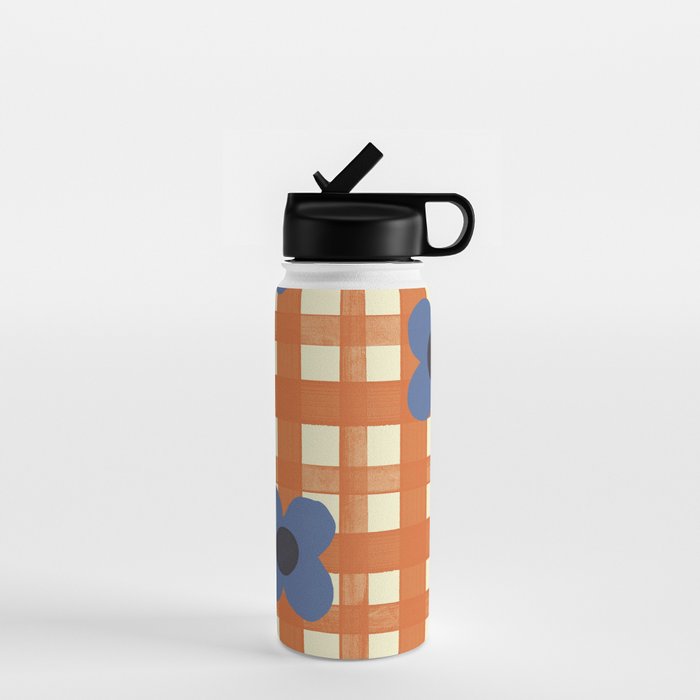 Red floral check pattern Water Bottle Gallery Image 1