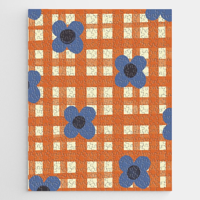 Red floral check pattern Jigsaw Puzzle Gallery Image 1