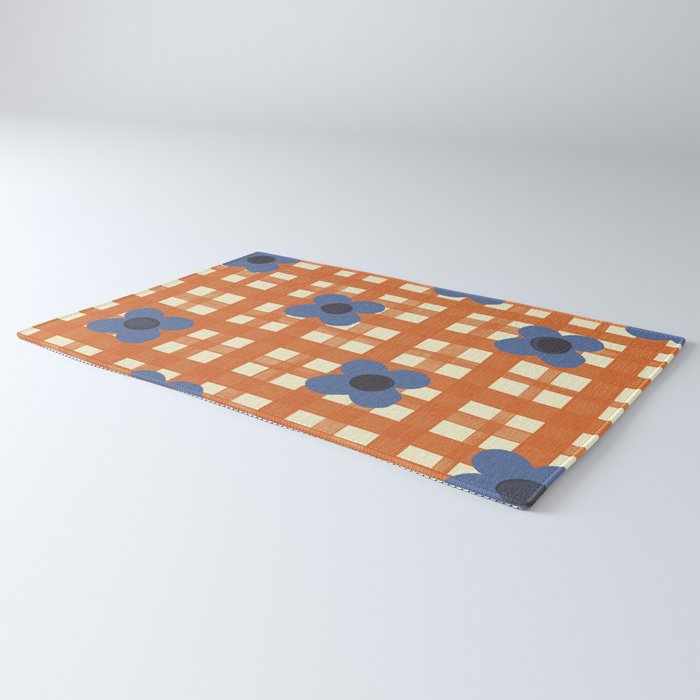 Red floral check pattern Rug Gallery Image 3