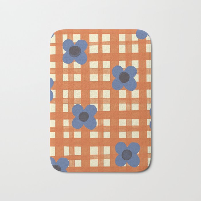 Red floral check pattern Bath Mat Gallery Image 1