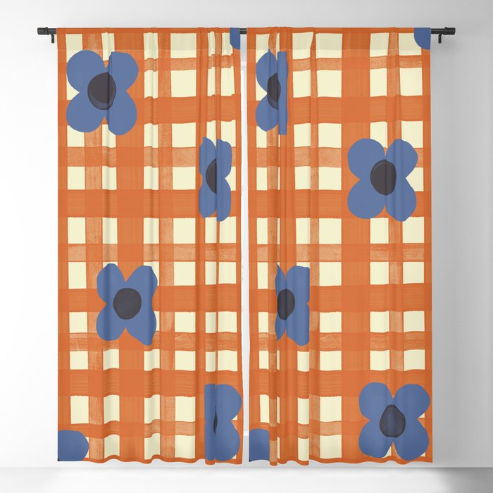 Red floral check pattern Window Curtain Gallery Image 1