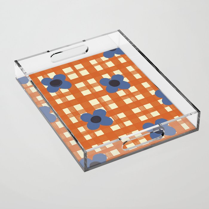 Red floral check pattern Acrylic Tray Gallery Image 1