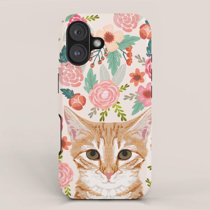Tabby Cat florals cute spring garden kitten orange tabby cat lady funny girly cat art pet gifts  iPhone Case Gallery Image 1