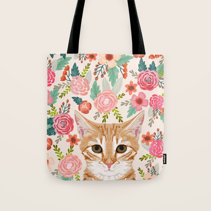 Tabby Cat florals cute spring garden kitten orange tabby cat lady funny girly cat art pet gifts  Tote Bag Gallery Image 1