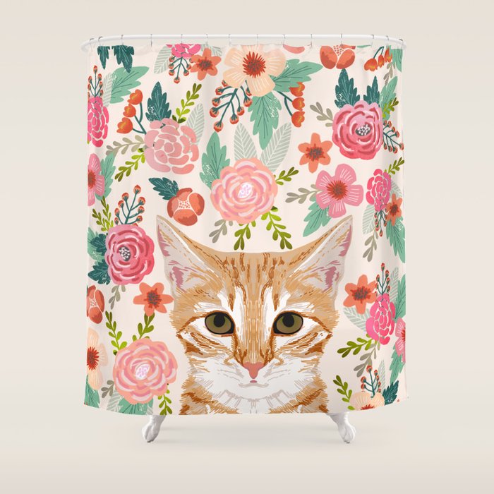 Tabby Cat florals cute spring garden kitten orange tabby cat lady funny girly cat art pet gifts  Shower Curtain Gallery Image 1