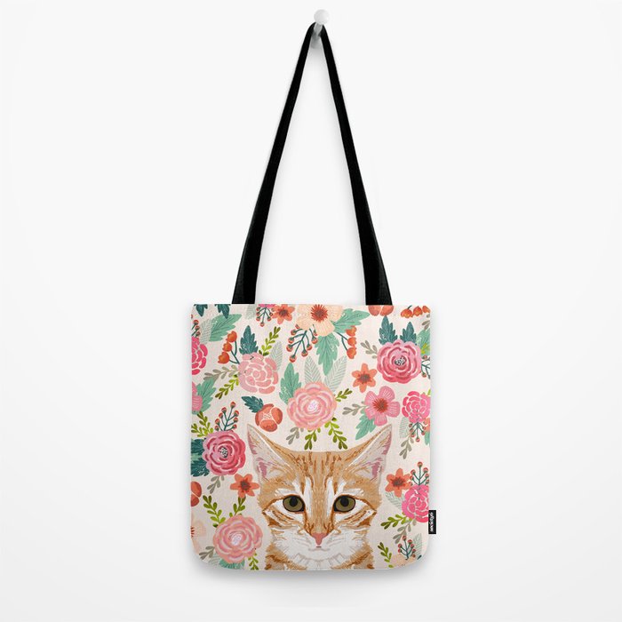Tabby Cat florals cute spring garden kitten orange tabby cat lady funny girly cat art pet gifts  Tote Bag Gallery Image 2