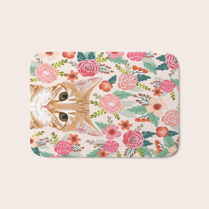 Tabby Cat florals cute spring garden kitten orange tabby cat lady funny girly cat art pet gifts  Bath Mat Gallery Image 1